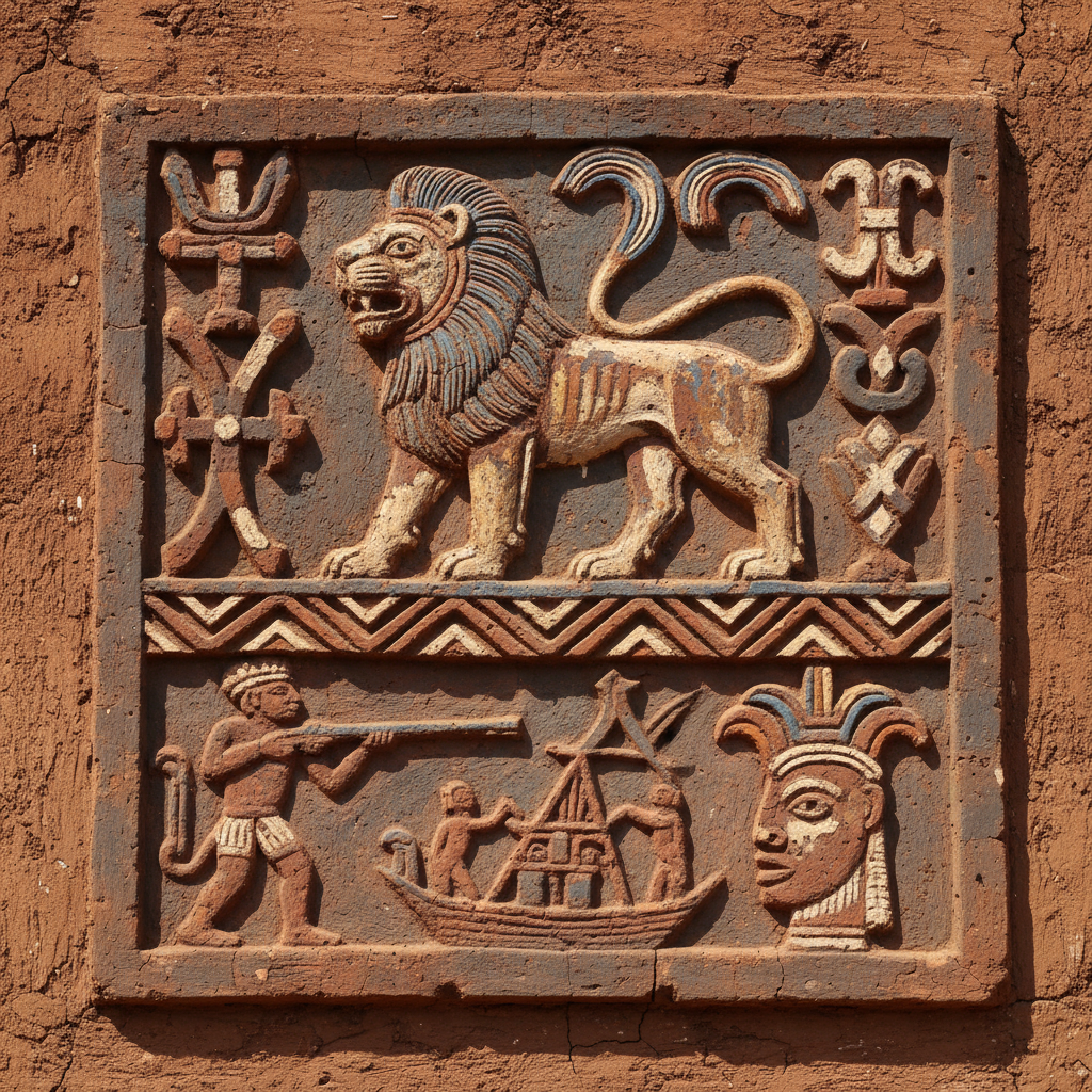 아보메 왕궁 벽면의 정교한 바스렐리프 부조 장식