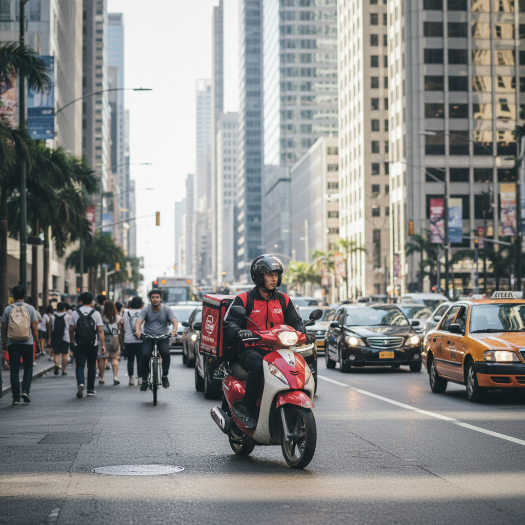 도심 속 배달 서비스 기사의 일상