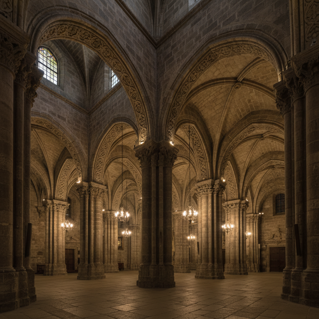 대성당 내부의 웅장한 로마네스크 양식 구조