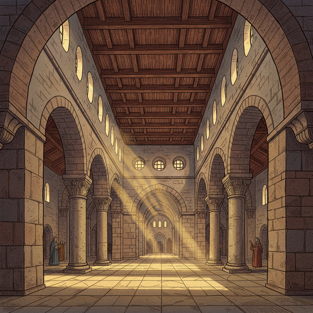 성 미카엘 교회의 웅장한 내부 아치 구조
