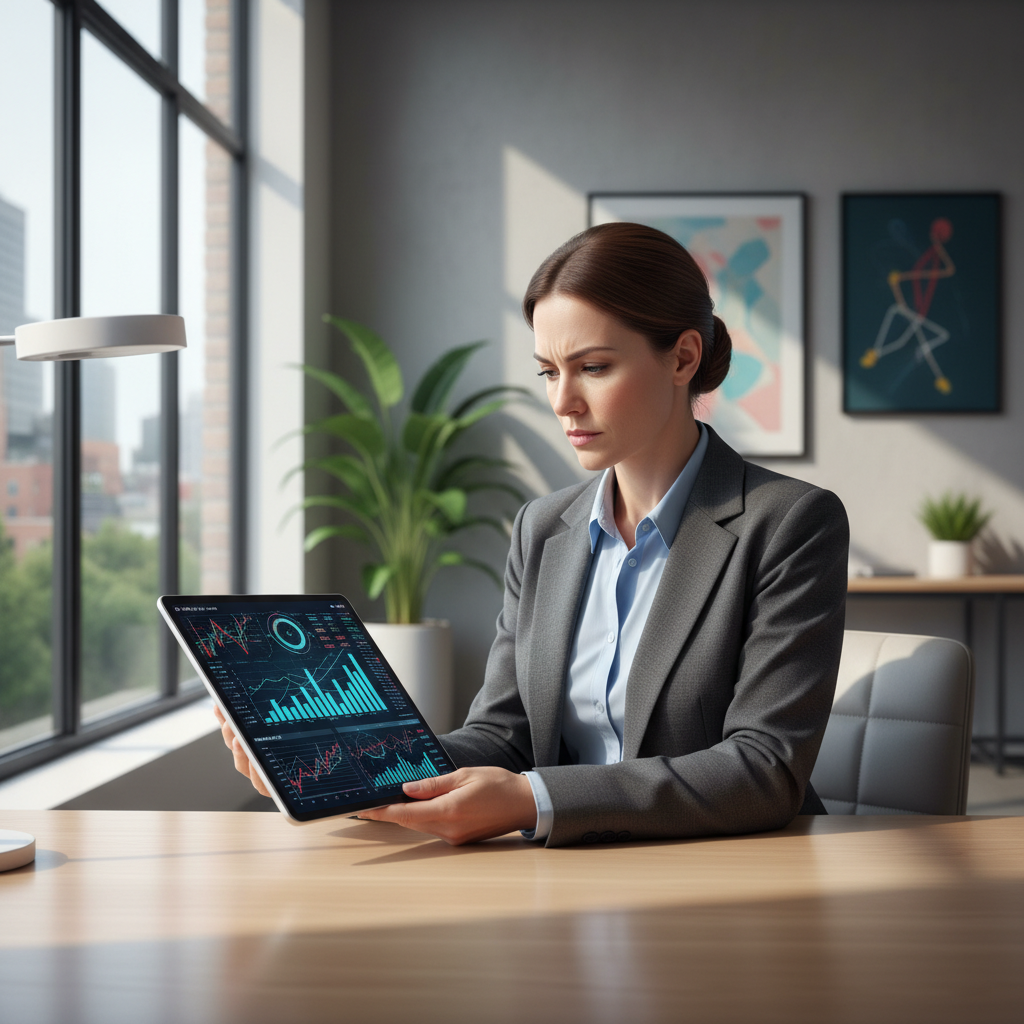 데이터 차트를 분석하는 신중한 투자자