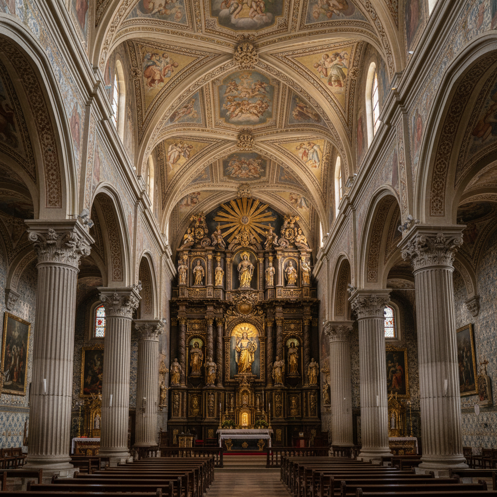 세 성당 내부의 황금빛 제단