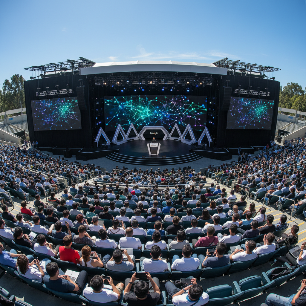 구글 본사 앞에서 열리는 개발자 컨퍼런스 전경