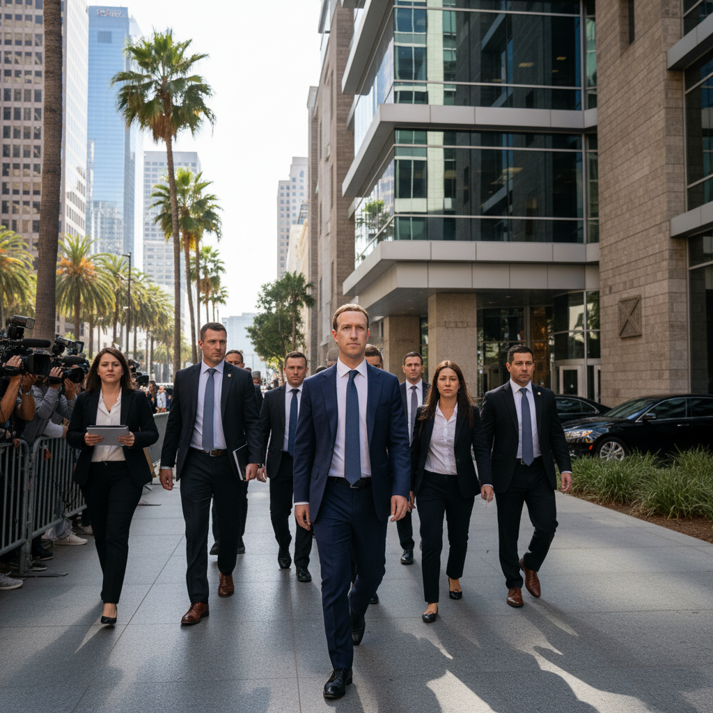 로스앤젤레스 법정에 출두하는 마크 저커버그