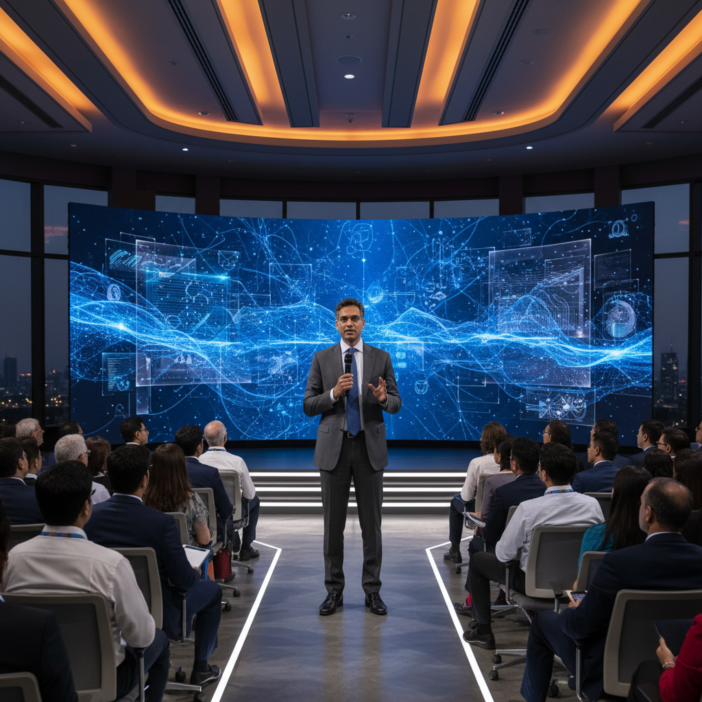 테크 컨퍼런스에서 발표 중인 전문가의 모습