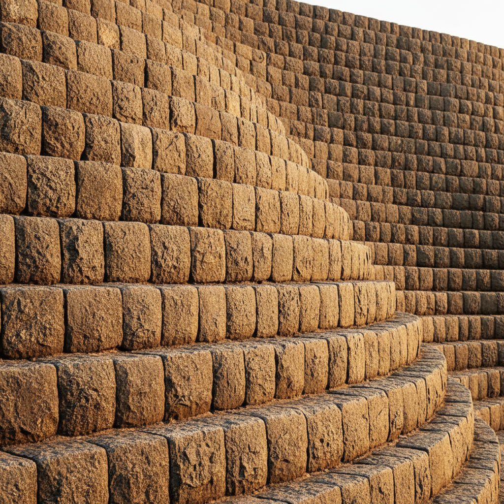 모르타르 없이 정교하게 쌓인 거대한 석벽