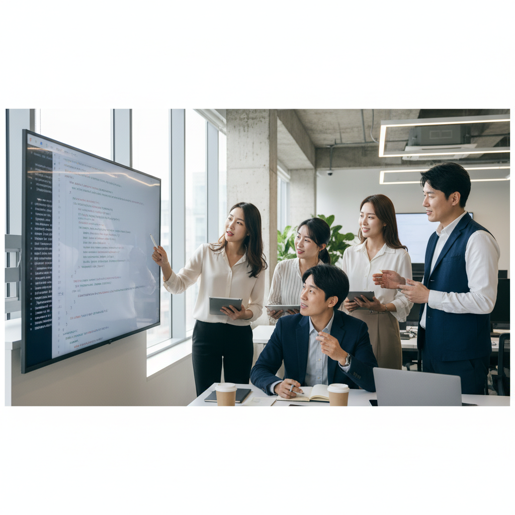 사무실에서 협업하는 직장인들