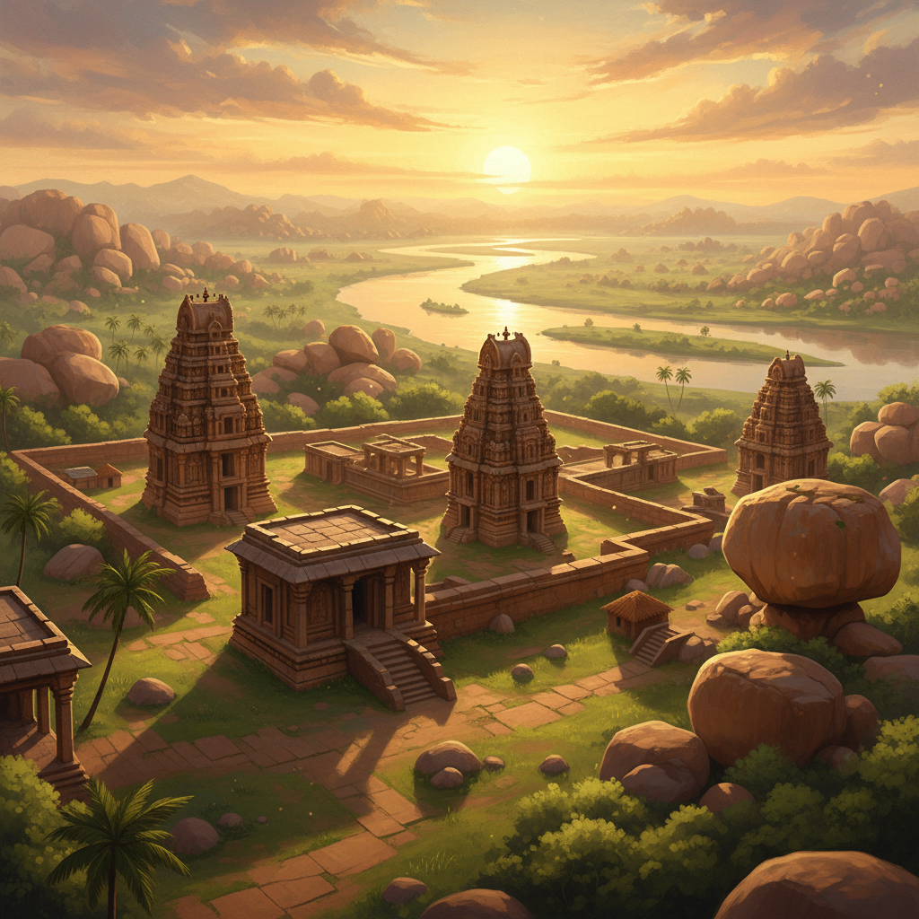 함피 유적지의 웅장한 전체 전경