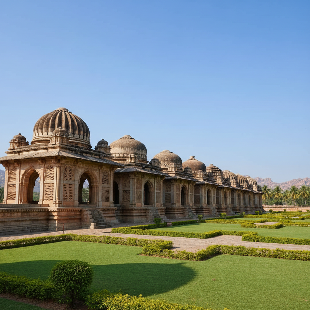 함피의 코끼리 수용소와 정원 풍경