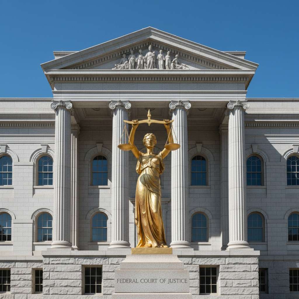 법원 건물과 정의의 저울 이미지