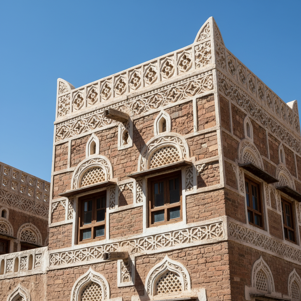 사나의 전통적인 진흙 벽돌 가옥 상세 모습