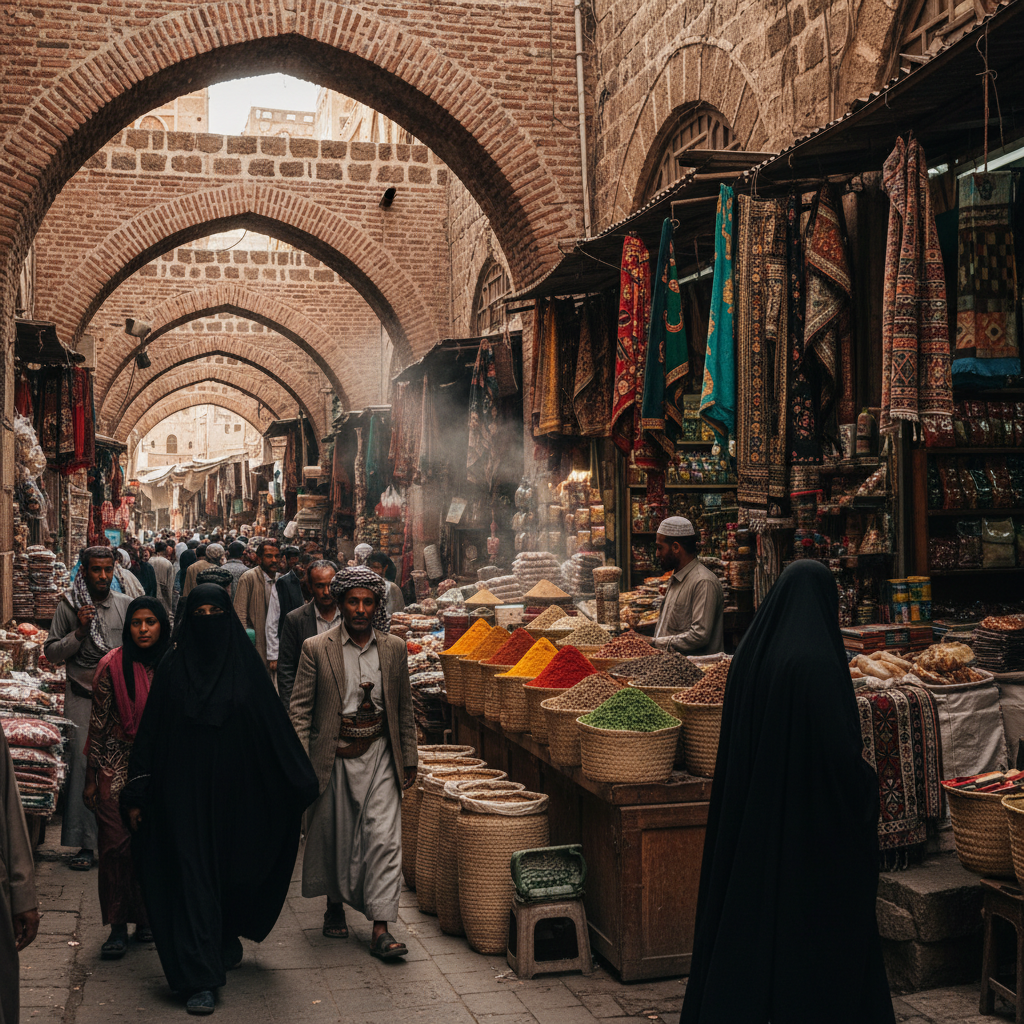사나 옛 시가지 시장의 활기찬 풍경