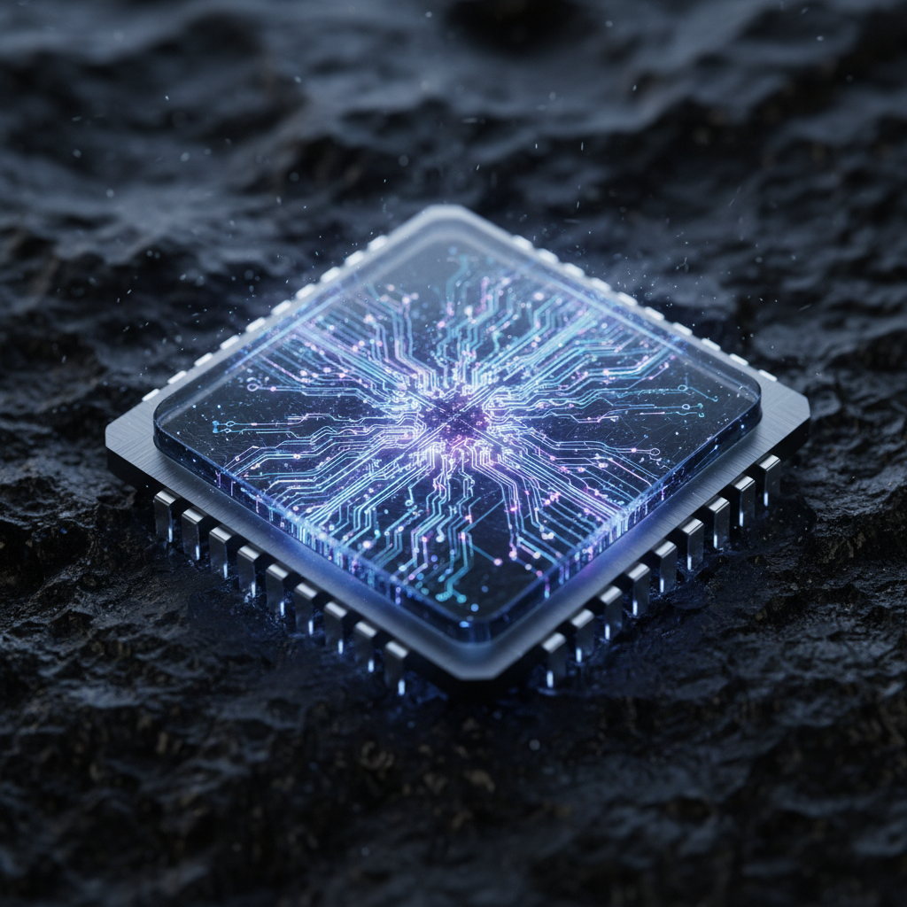 차세대 반도체 칩과 하이테크 배경의 조화