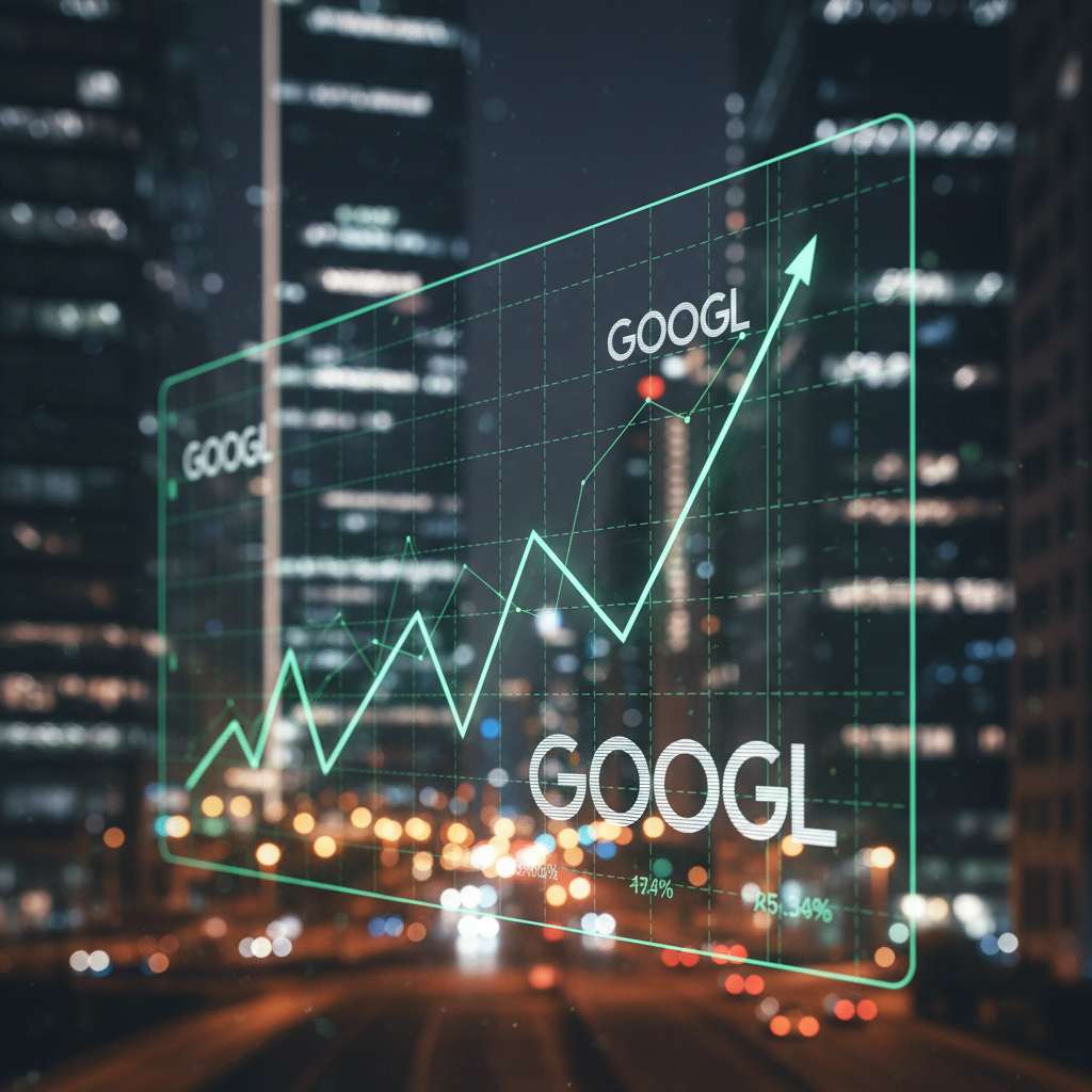 상승 곡선을 그리는 주식 시장 전광판과 도시 야경