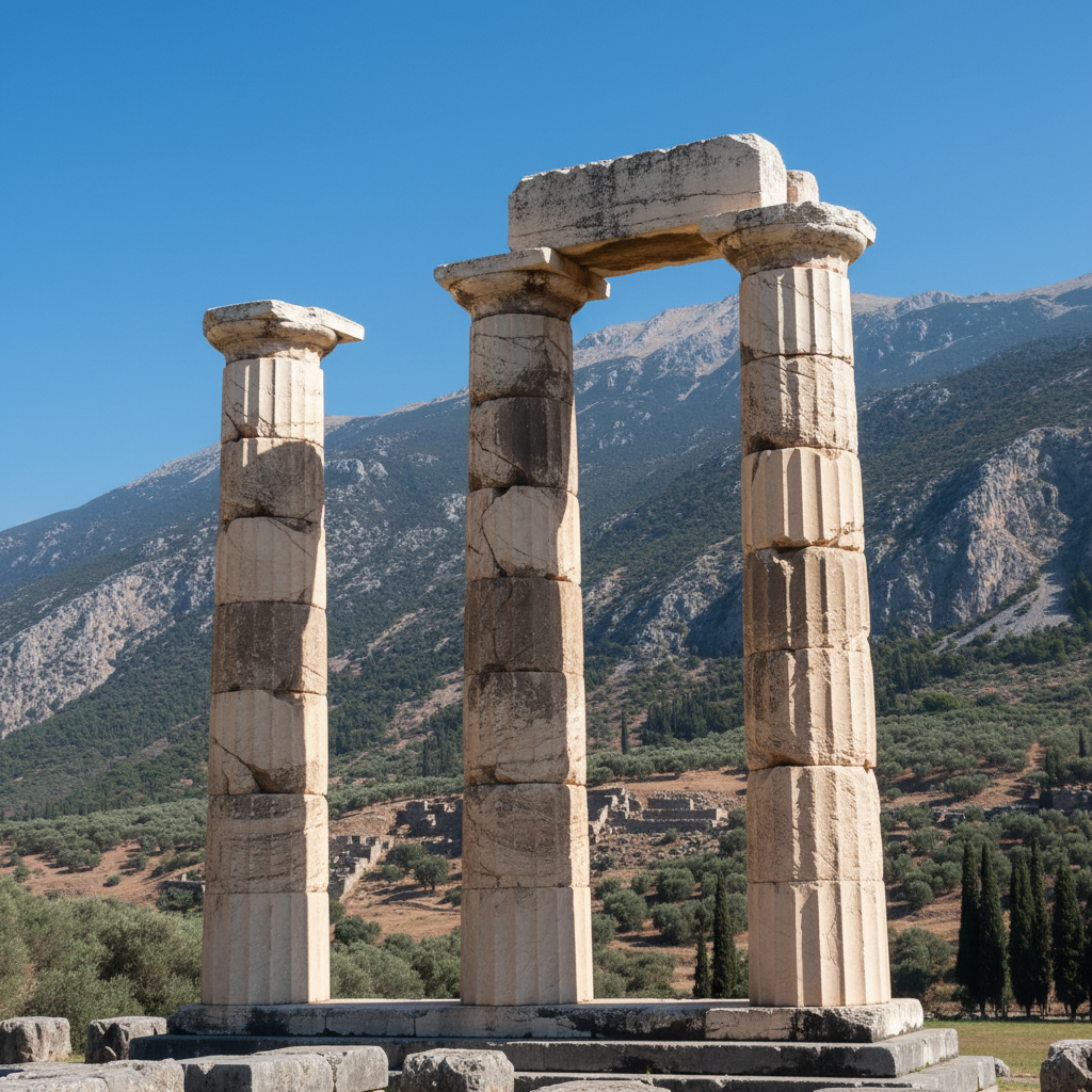 아폴로 신전의 거대한 도리아식 기둥과 유적