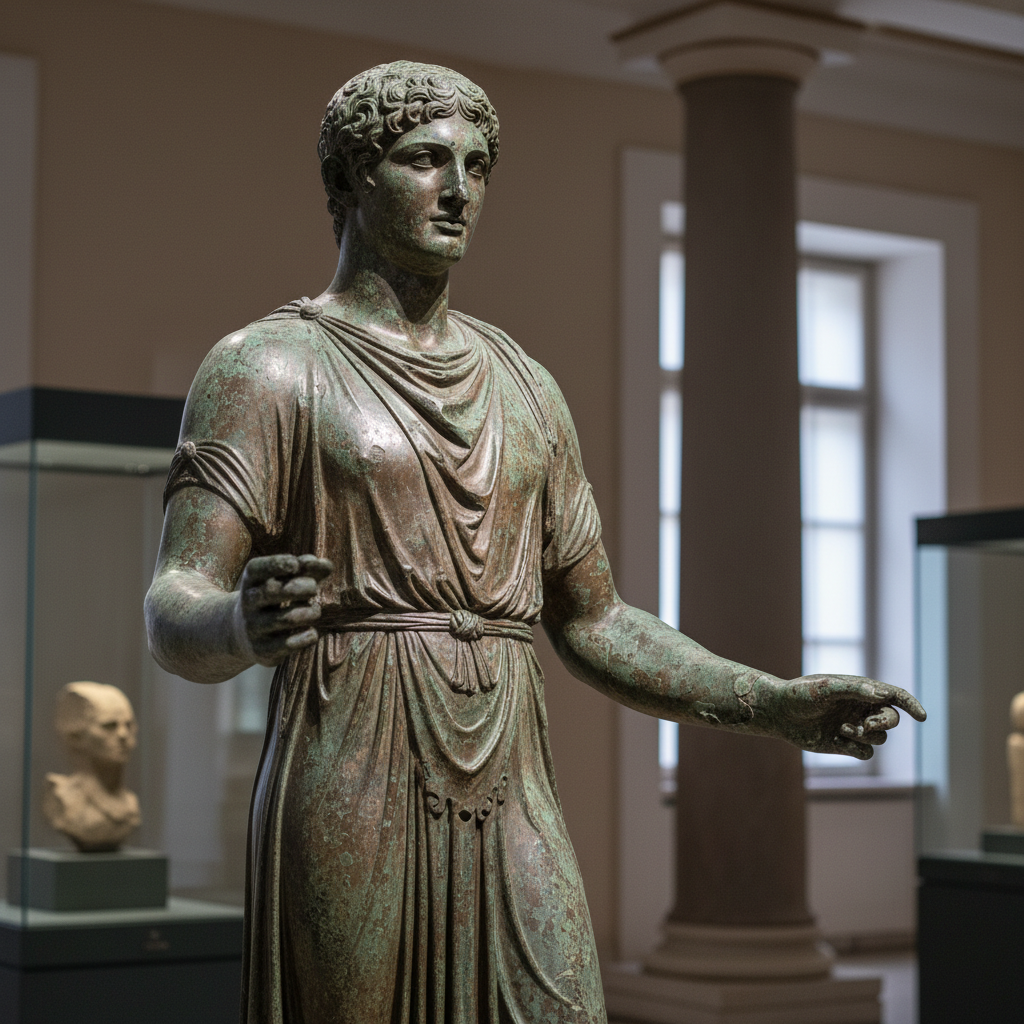 델포이 박물관에 전시된 청동 전차병 상의 디테일