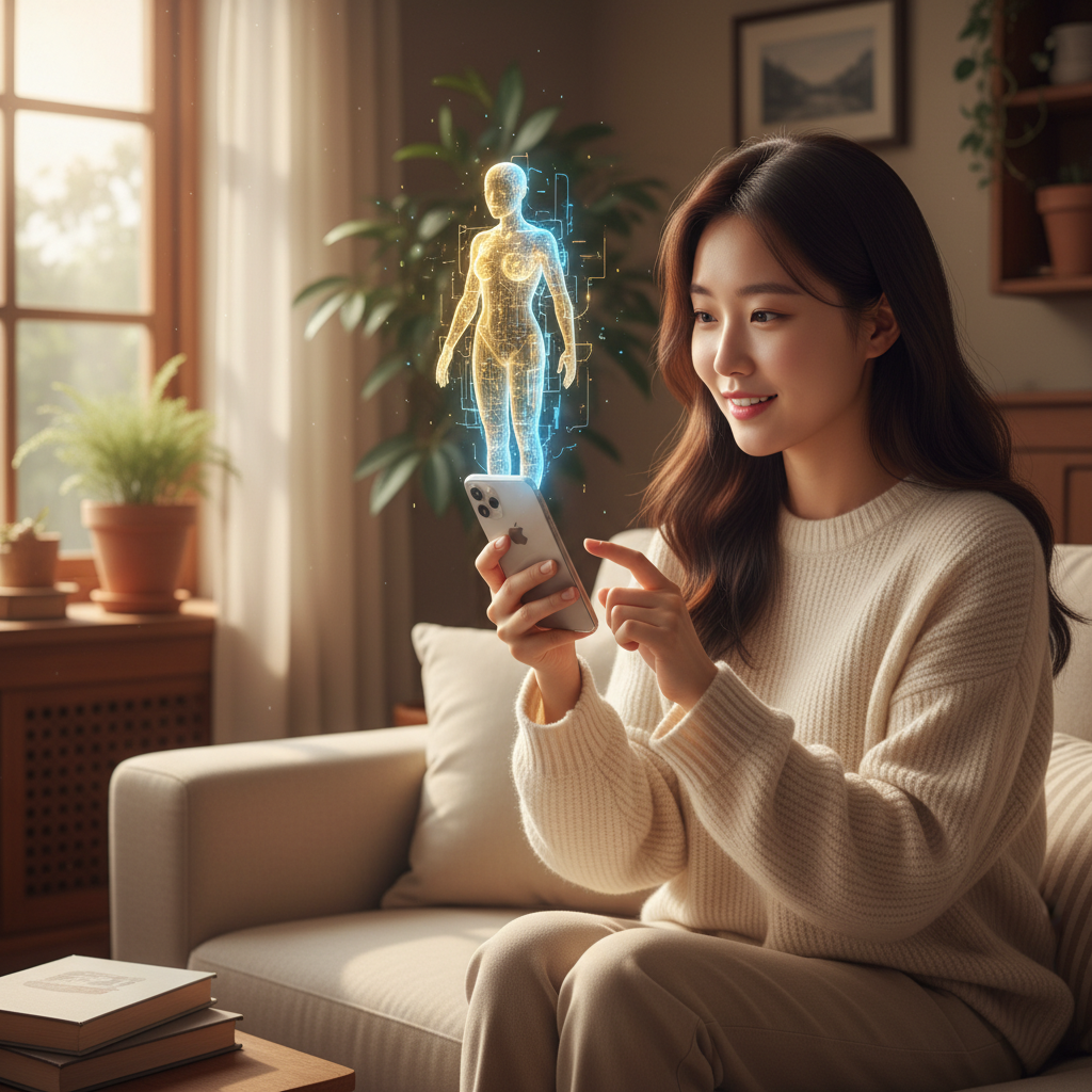 아이폰으로 인공지능 비서와 대화하는 사용자