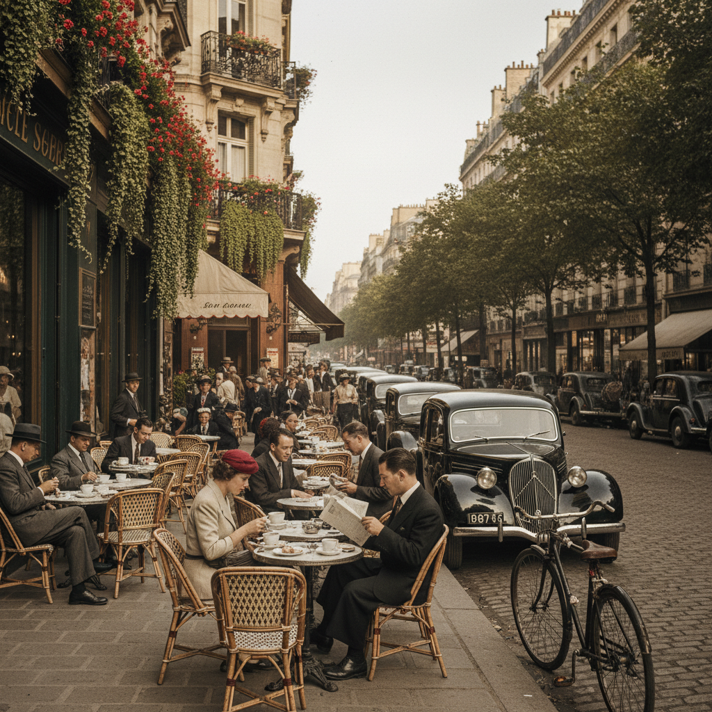 평화로운 1940년대 파리 거리