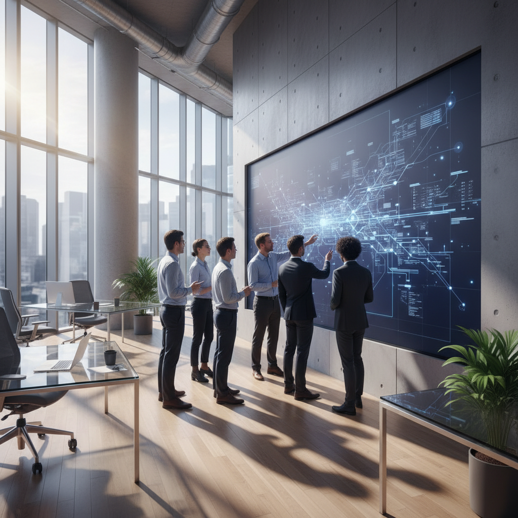 기업용 AI 솔루션을 도입하는 현대적인 사무실 풍경