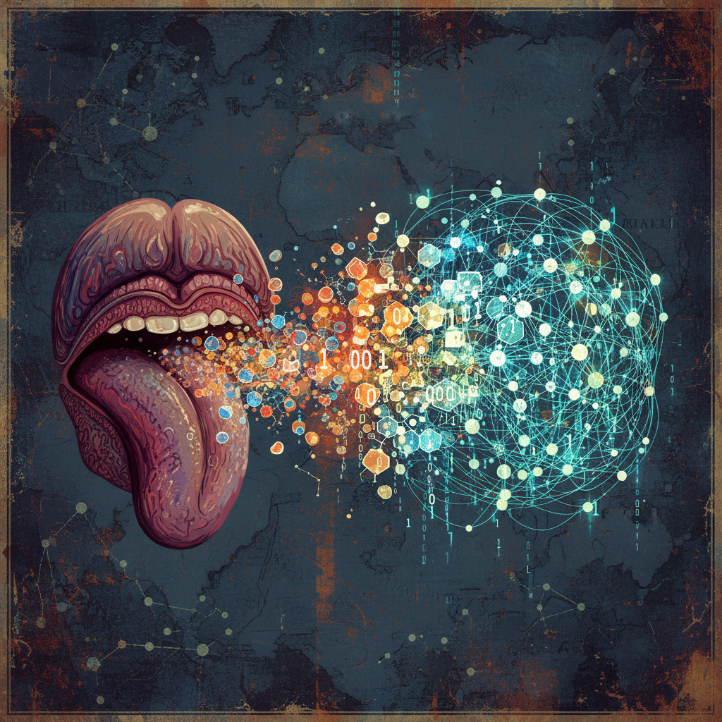 인간의 미각과 AI 데이터의 상호작용 일러스트