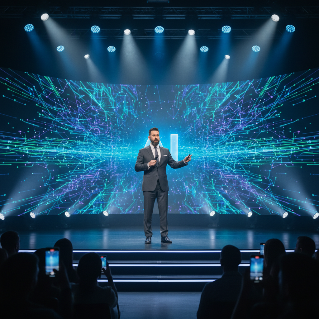 미래 기술 컨퍼런스에서 발표하는 CEO