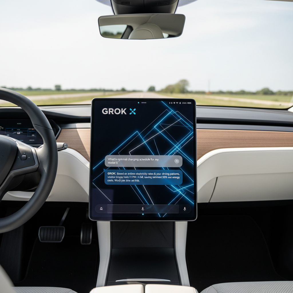 테슬라 차량 내부 스크린에 표시된 Grok AI 인터페이스