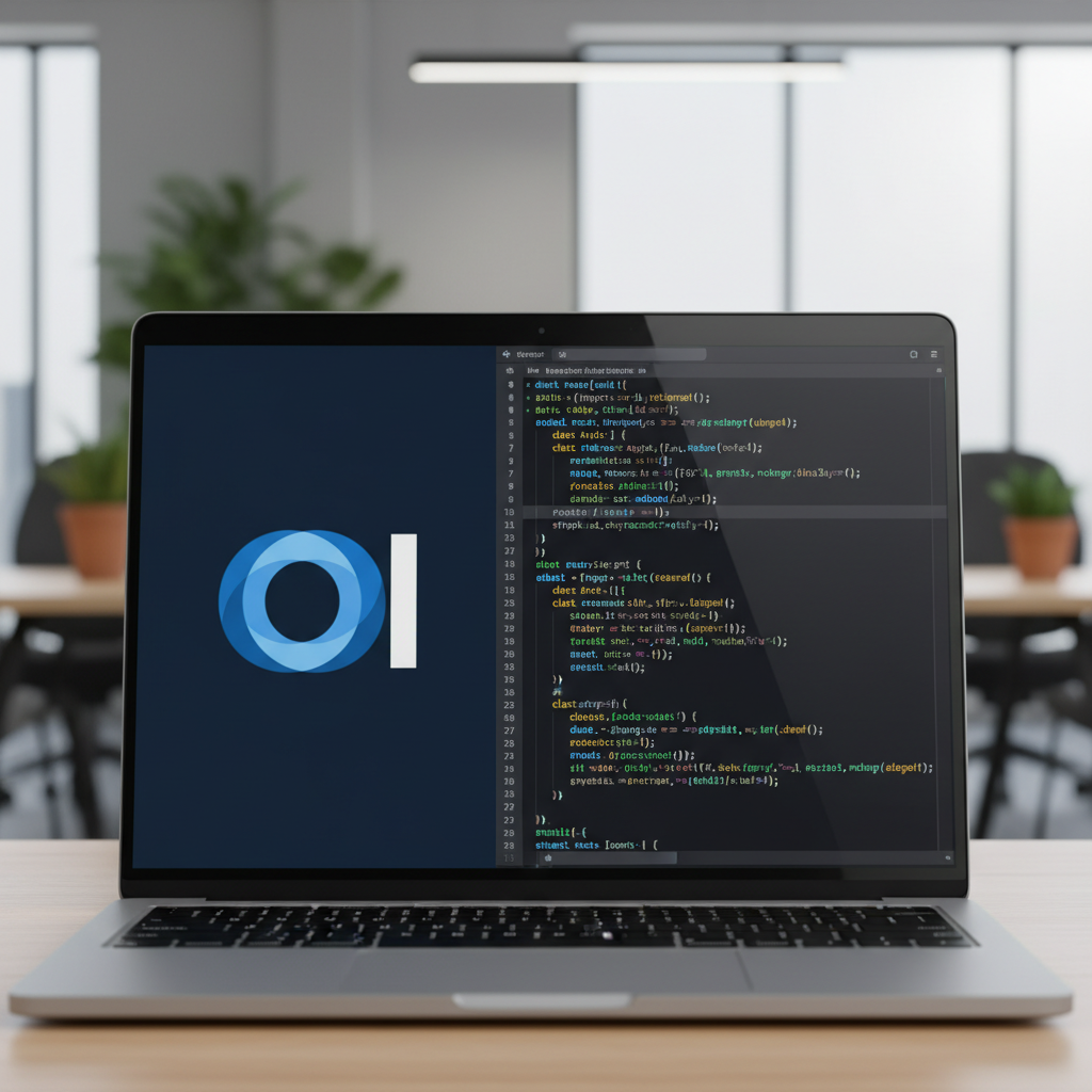 맥북 화면에 띄워진 OpenAI 로고와 코딩 텍스트