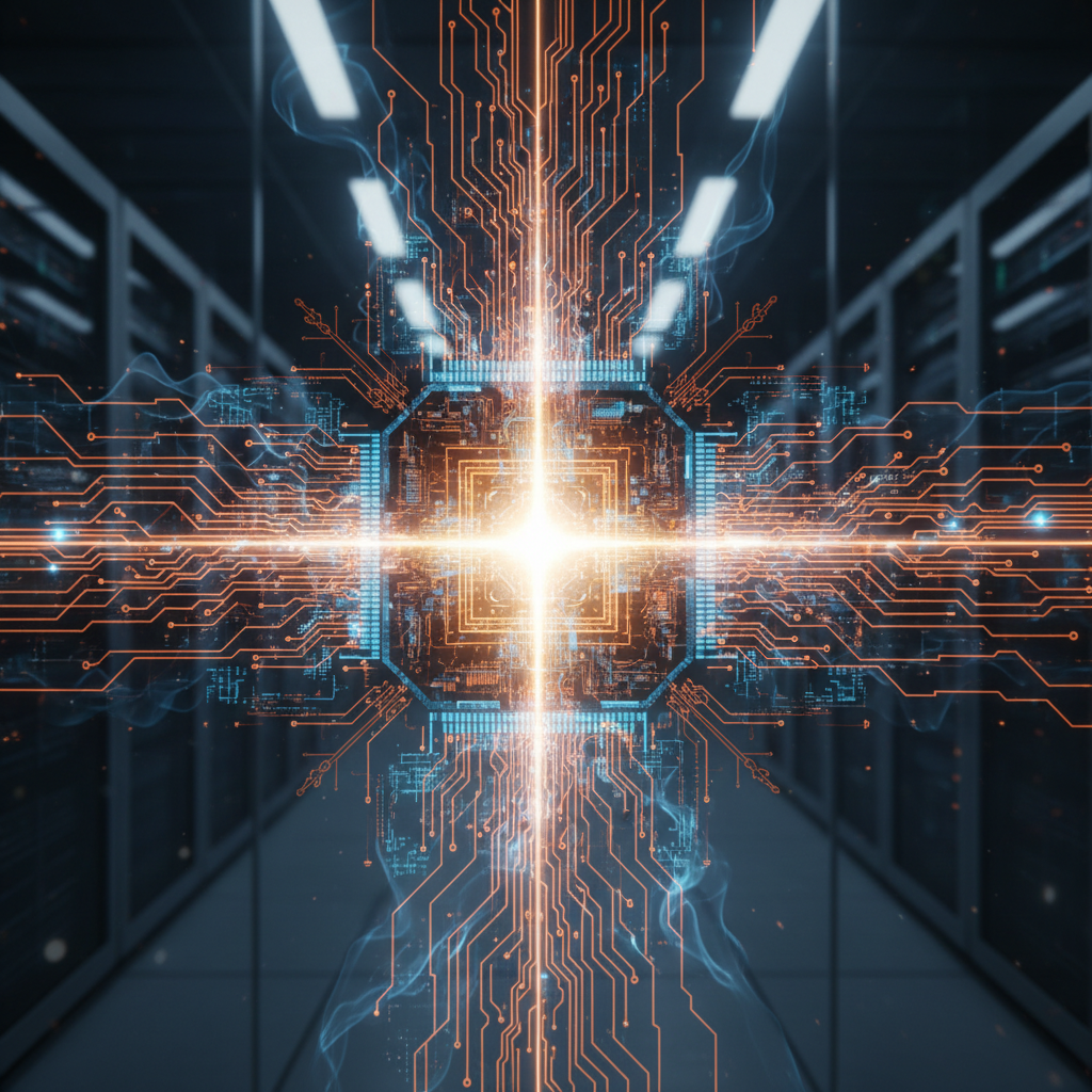 엔비디아와 OpenAI의 기술적 결합을 상징하는 디지털 네트워크