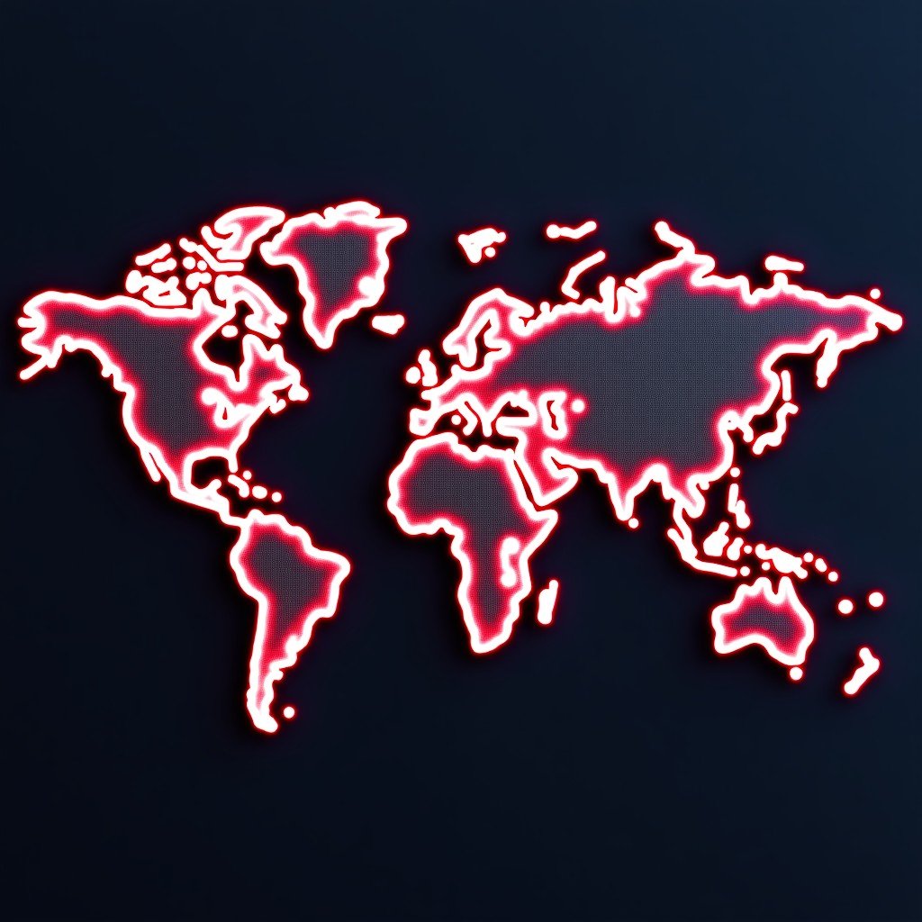 A world map made of digital data points with red alert signals indicating security breaches, modern infographic style, high resolution, 4:3