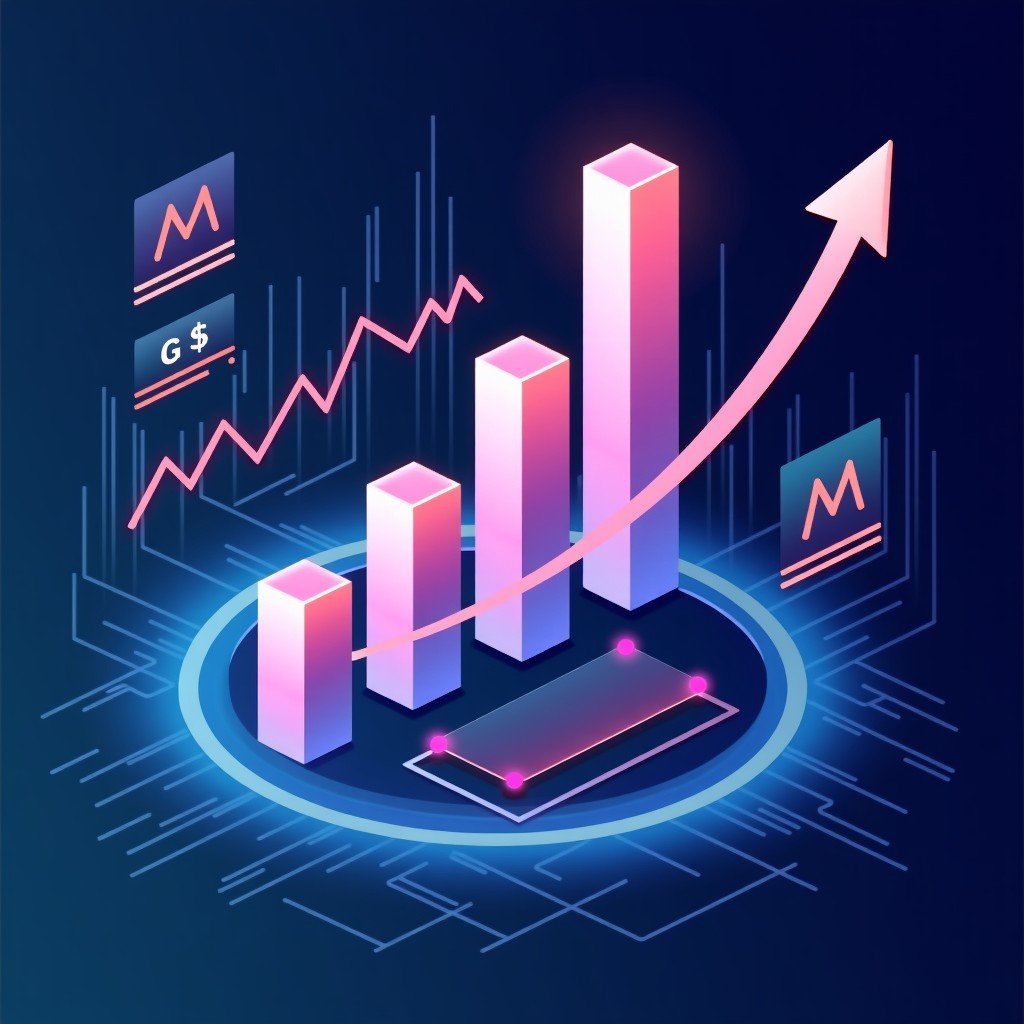 Stylized financial data and abstract futuristic graphs showing high investment trends in the technology sector. Modern aesthetic with a focus on growth and risk. No text. 4:3