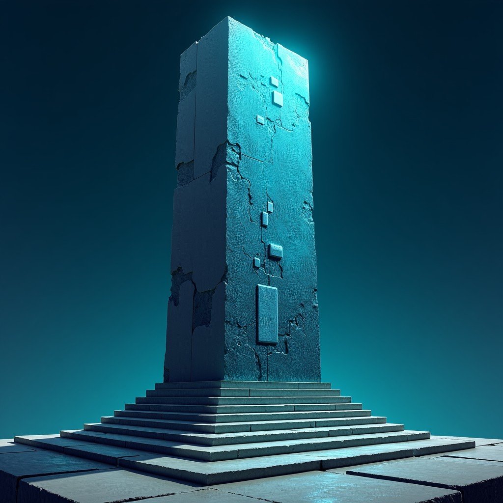 A conceptual illustration of a digital circuit board merging with an ancient stone pillar, symbolizing the blend of technology and longevity, artistic rendering, 4:3