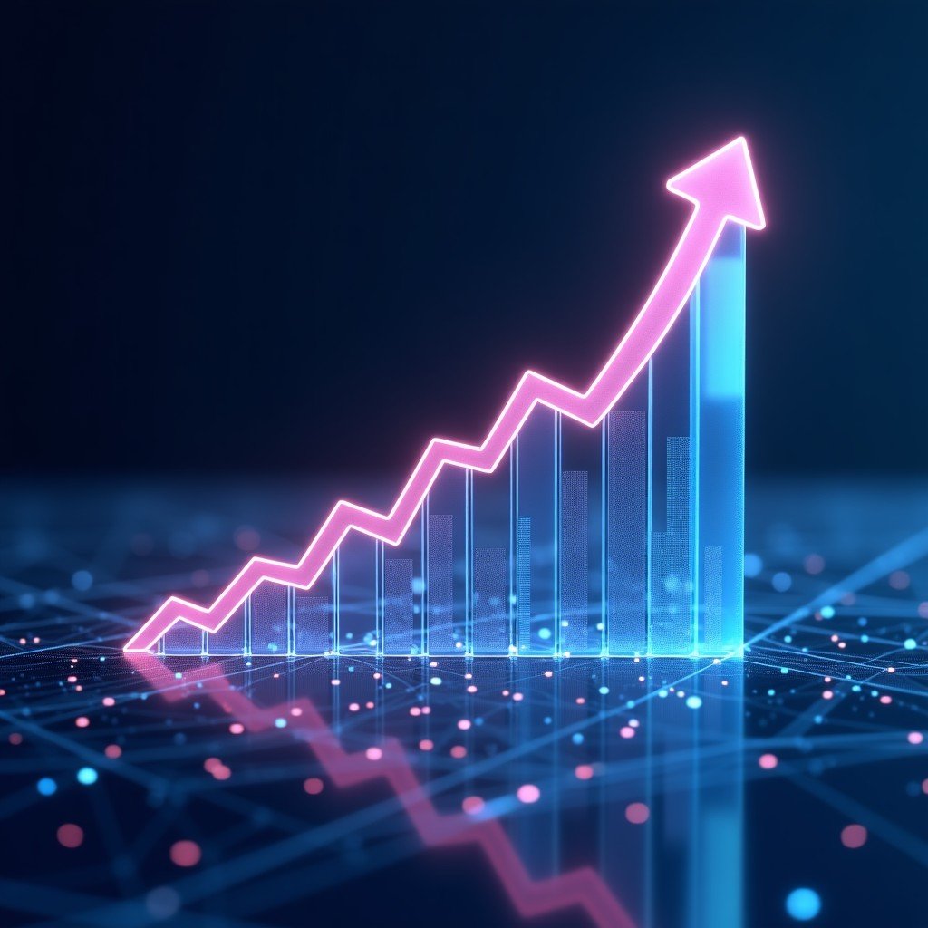 A futuristic and clean composition of digital elements and data points representing progress and innovation in finance. High quality, detailed, 4:3