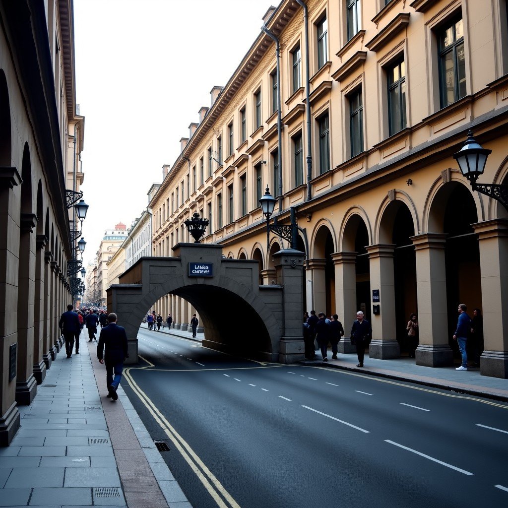 A street level view of Andrassy Avenue in Budapest featuring historic architecture and the charming entrance of the M1 millennium underground railway. Lifestyle photography, natural daylight, historical atmosphere, no text, 4:3