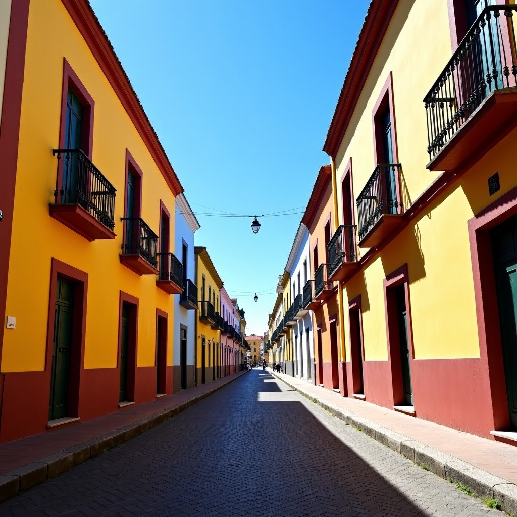 Historic Pelourinho square in Salvador de Bahia Brazil, vibrant pastel colored colonial buildings, cobblestone streets, bright sunny day, cinematic lighting, high quality photography, 4:3