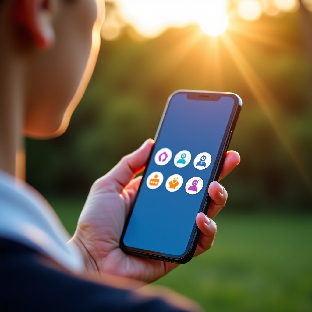 A high-quality lifestyle photograph showing a person holding a smartphone with multiple AI chatbot icons on the screen, representing choice and competition. Warm lighting, natural setting, 4:3.