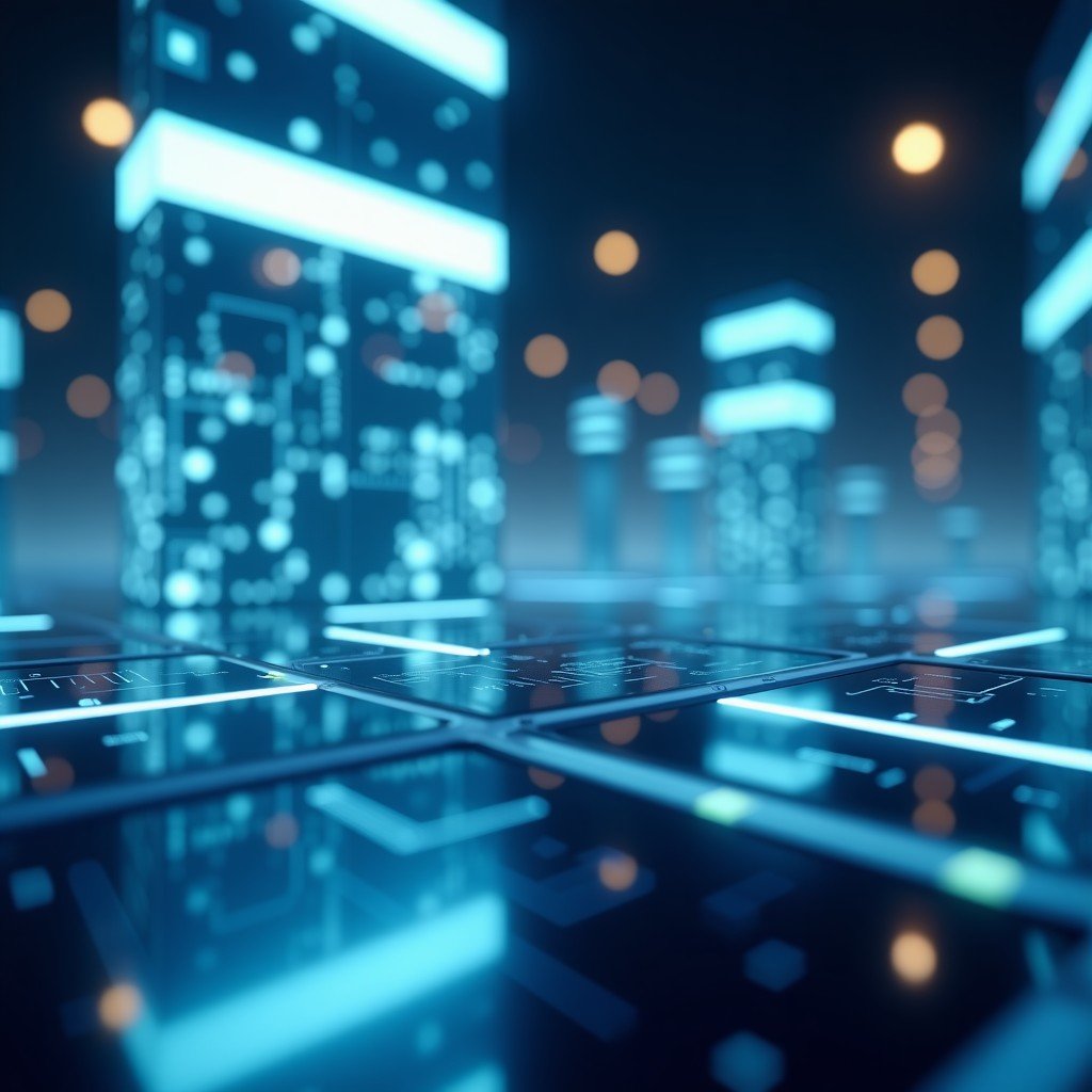 A futuristic digital showcase of a high-tech AI model launch. The background features glowing neural networks and sleek metallic surfaces. Soft blue and silver lighting creates a premium tech atmosphere. Cinematic composition, wide angle, 4:3.