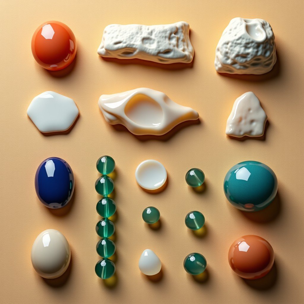 An artistic rendering of ancient artifacts found at Khami like Chinese porcelain shards and glass beads displayed on a textured background representing archaeological discovery. 4:3