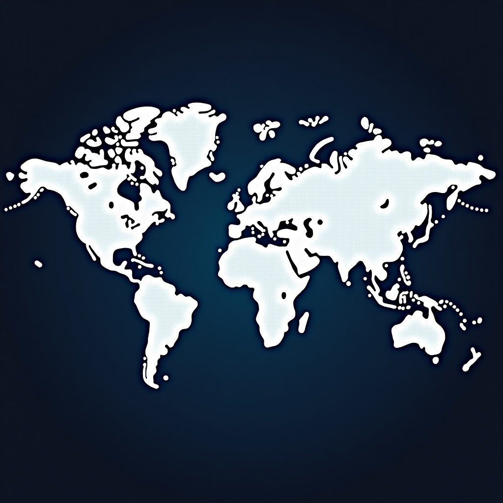 A world map showing digital networks connecting various continents, representing global AI infrastructure expansion, modern infographic style, 4:3