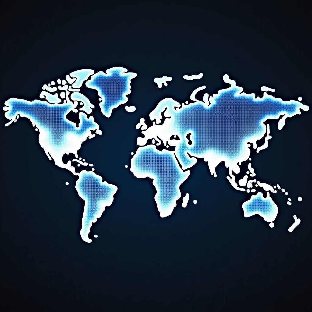 A high-tech digital world map showing glowing flight routes connecting major cities across continents, professional and modern design, 4:3 aspect ratio.