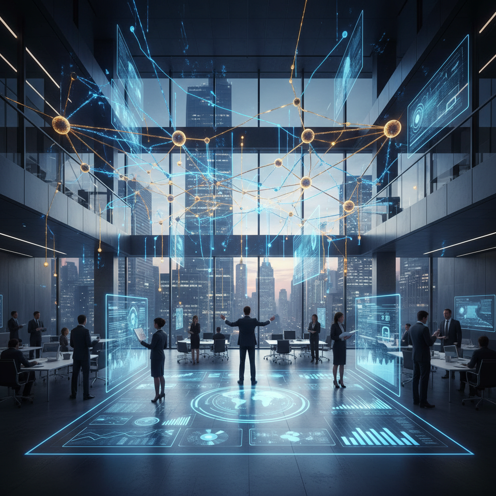 기업 내부의 복잡한 인공지능 신경망 구조