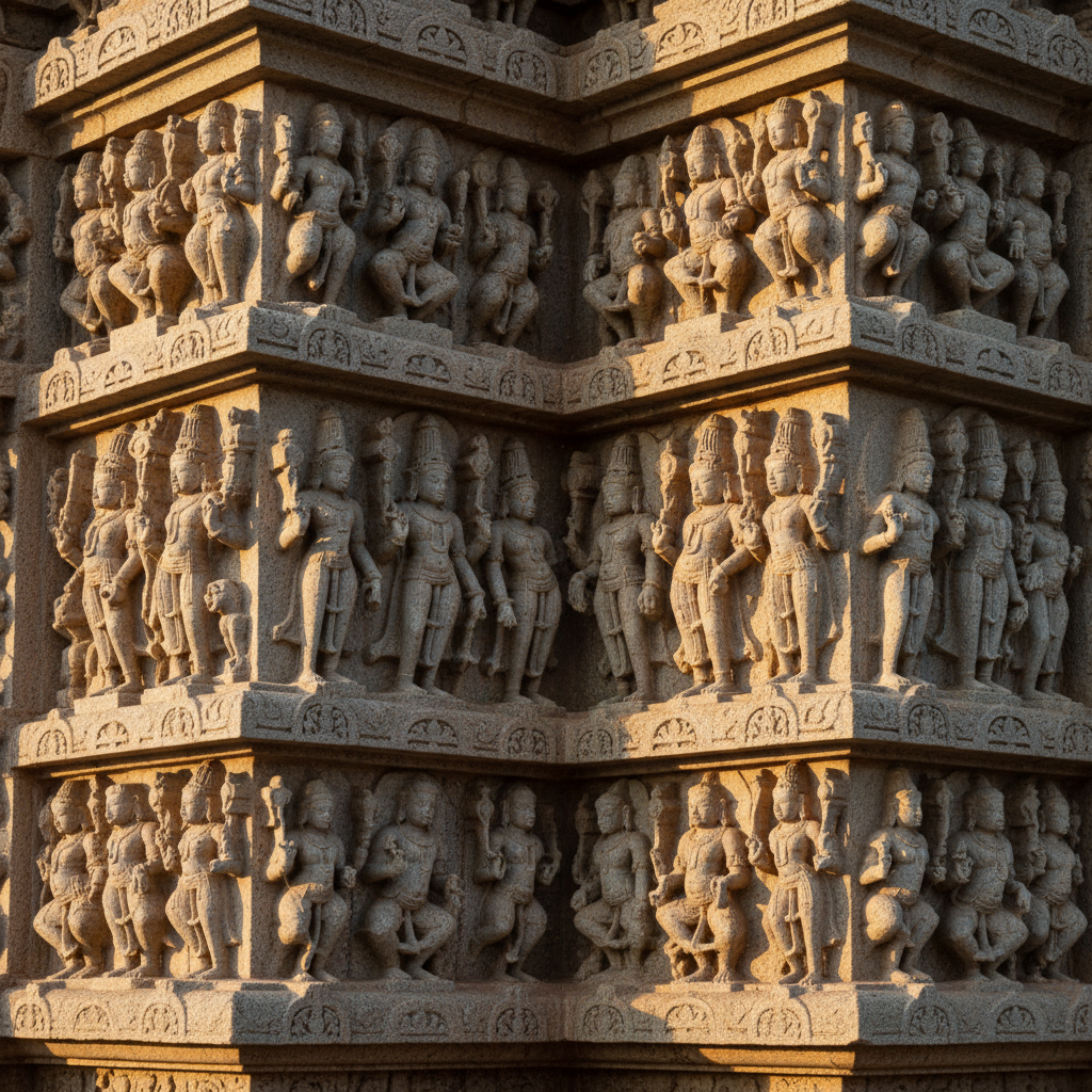 촐라 왕조의 정교한 석조 조각 디테일