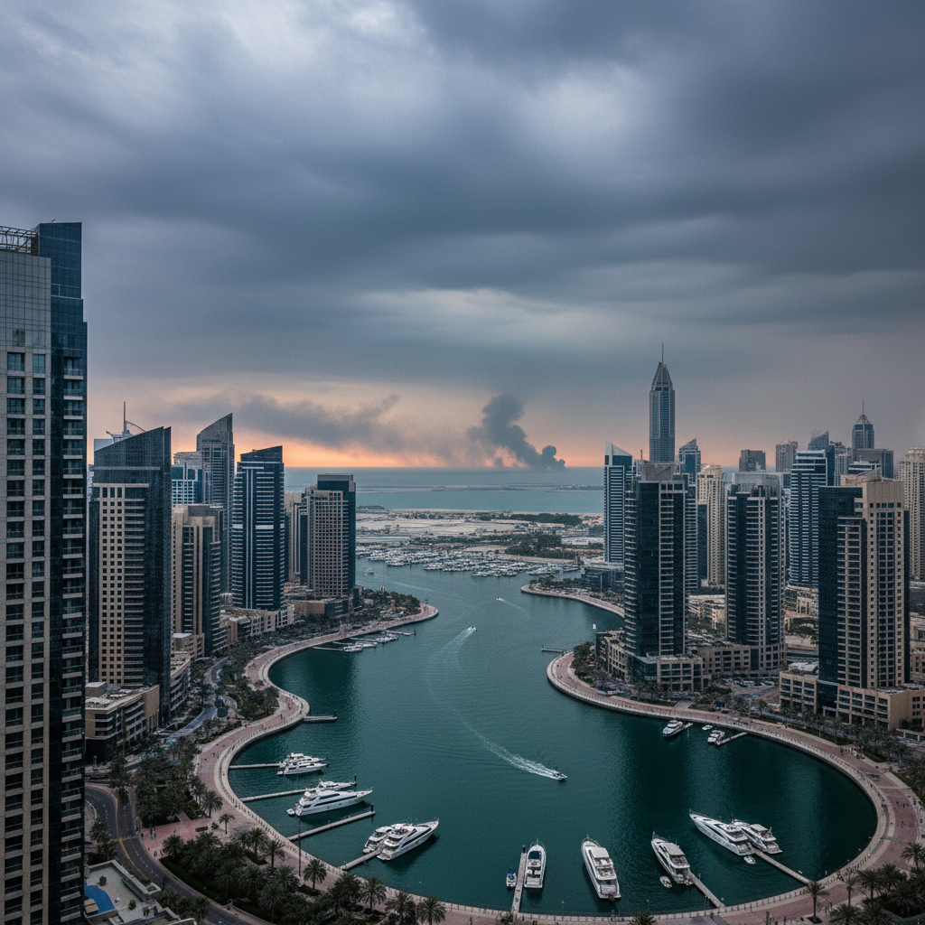 긴장감이 감도는 두바이 마리나와 도심 전경