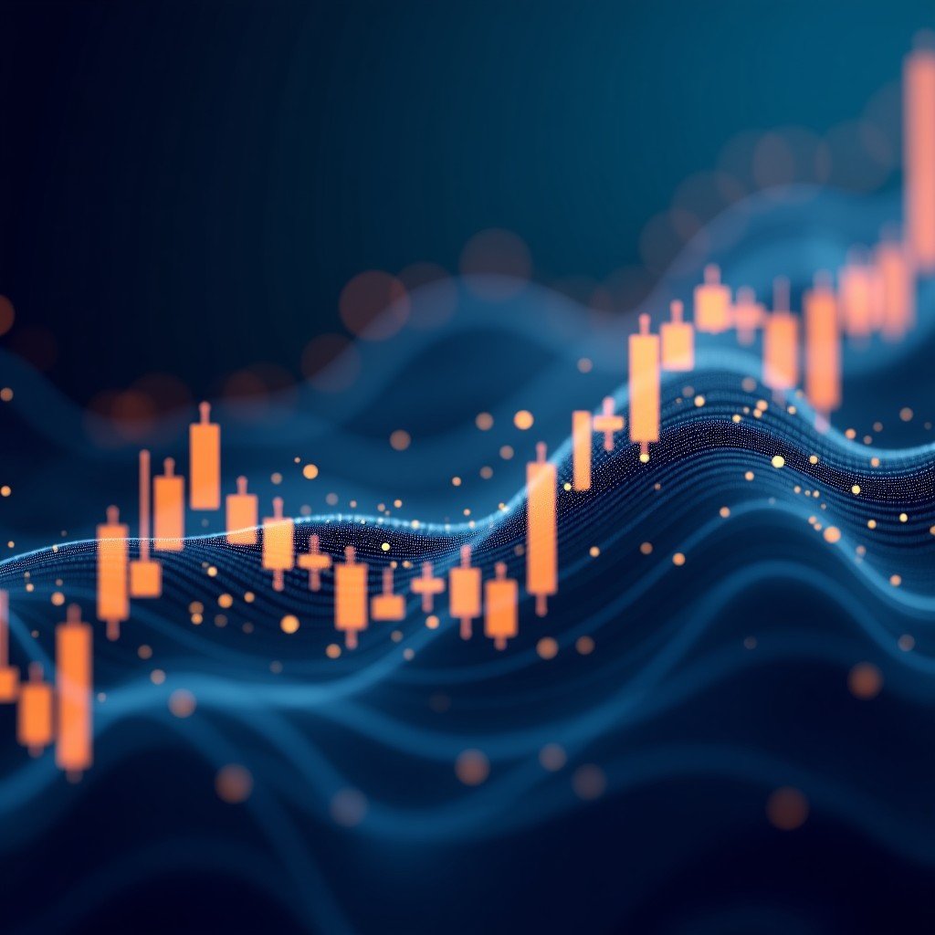 A professional digital visualization of data streams and financial bond market symbols blending with neural network patterns in shades of deep blue and gold, cinematic lighting, 4k, 4:3