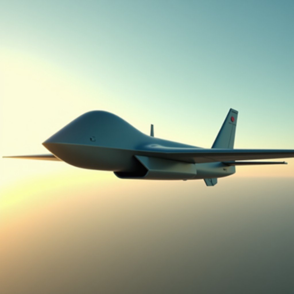 A realistic, high-detail image of a Shahed-136 kamikaze drone flying in a clear sky, cinematic lighting, industrial design, no text, 4:3 aspect ratio.