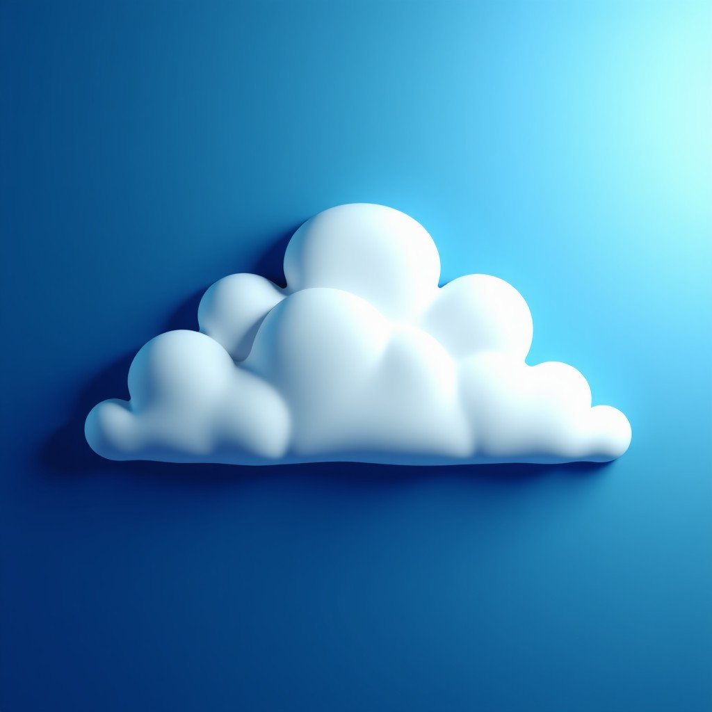 Abstract representation of cloud computing and artificial intelligence integration, sleek blue and white gradient background, 1:1.