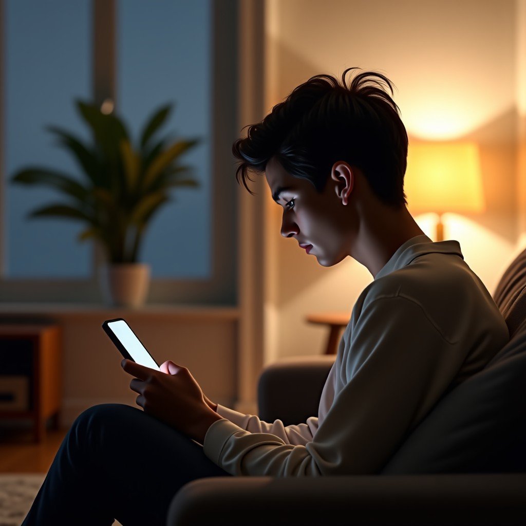 스마트폰으로 AI와 대화하는 사람