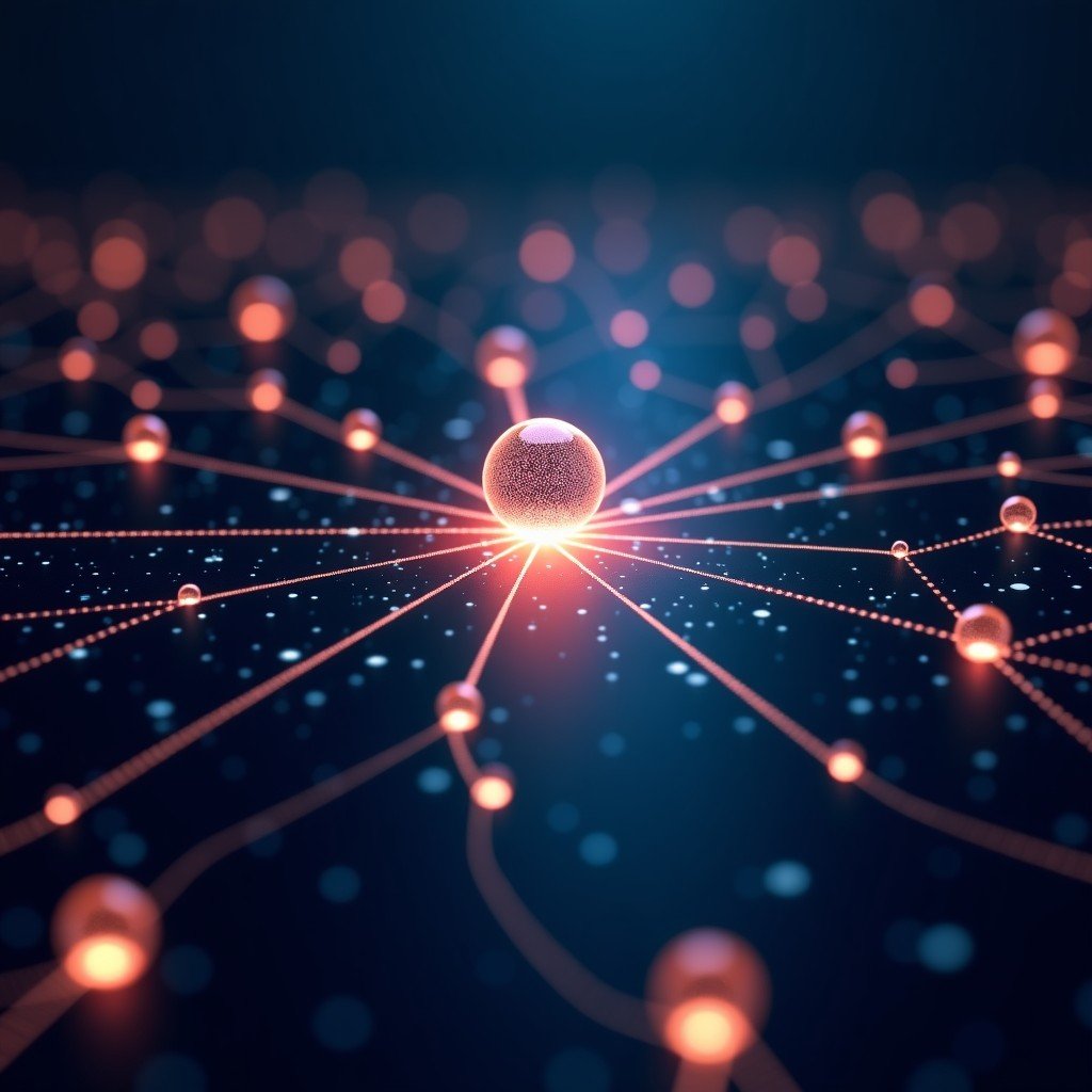 Futuristic digital transformation, AI architecture visualization with glowing nodes and lines, dark background, professional and sleek, 4:3 ratio.