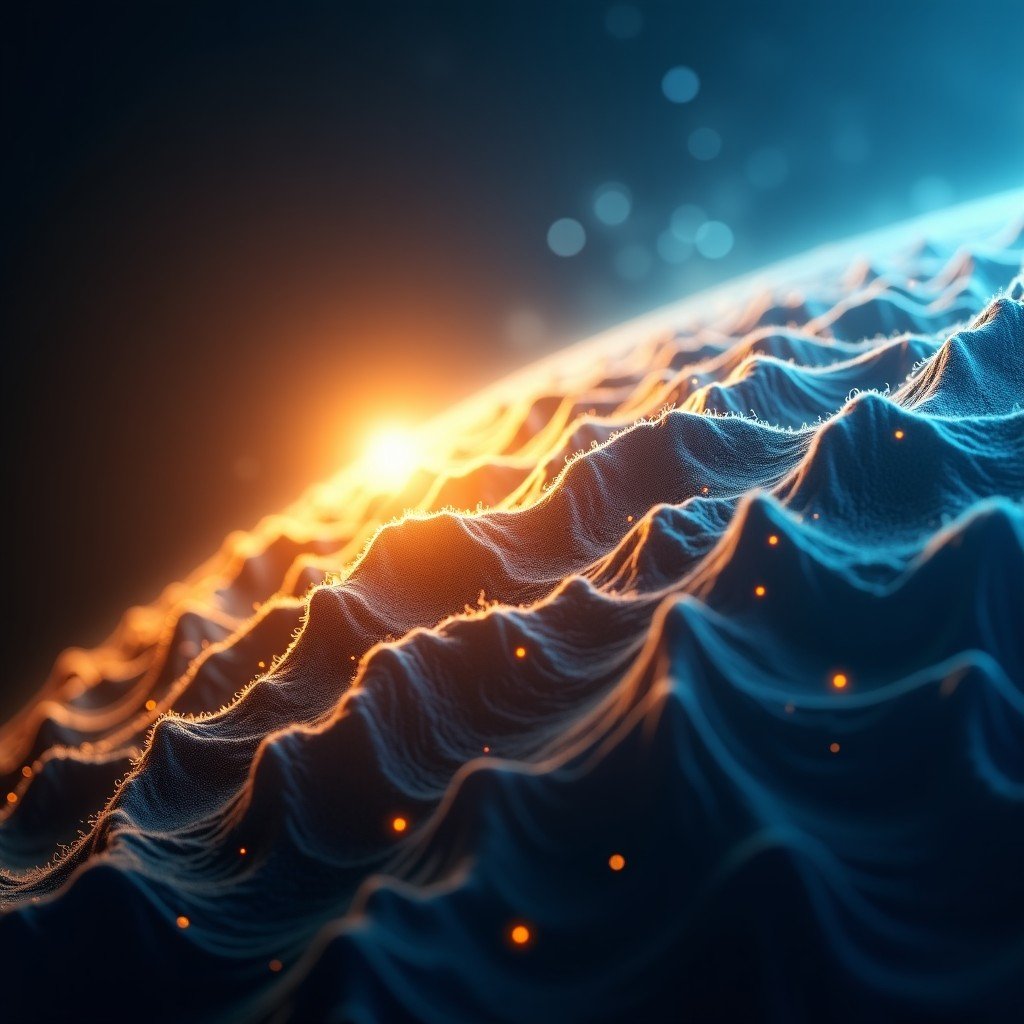 An abstract visual representation of global economic tension and energy prices, golden and blue tones, professional photography, 4:3