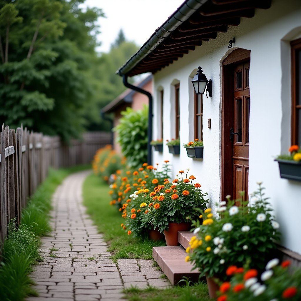 홀로쾨의 전통 가옥과 꽃