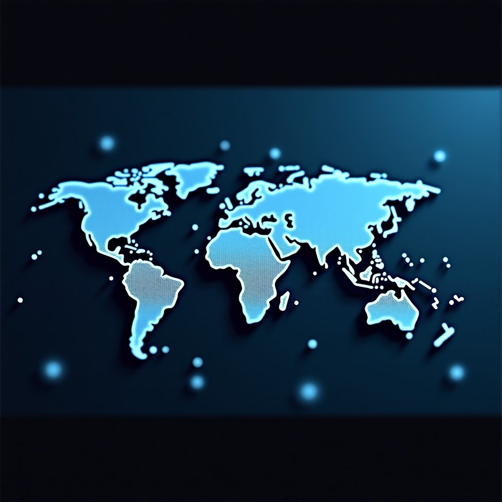 Abstract representation of global digital security and international politics, high contrast lighting, clean composition, 4:3 ratio.